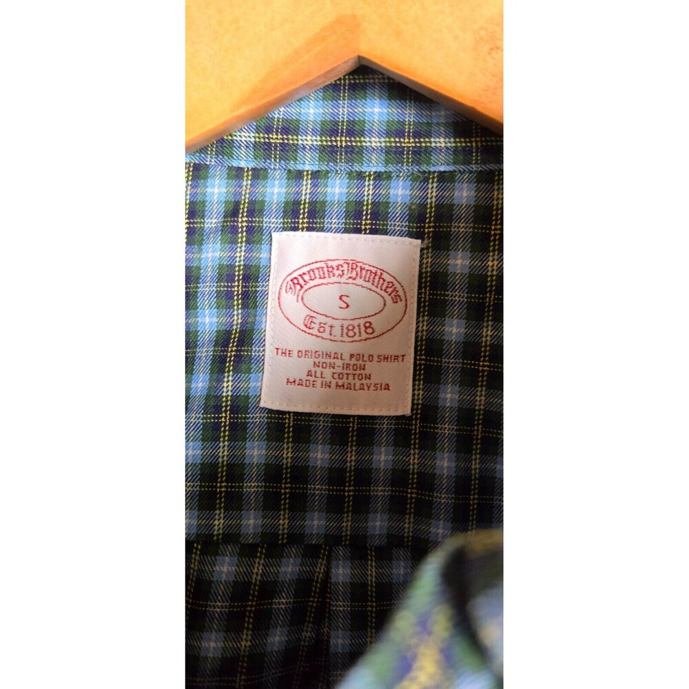 Brooks Brothers Button Down Shirt Men’s Small Navy Geen Plaid Cotton Size Small - Picture 3 of 10